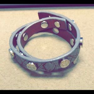 TORY BURCH silver studded leather double wrap